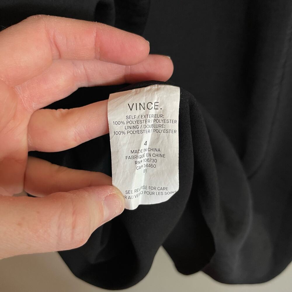 Vince Embroidered Front V-Neck Shift Dress Black Size 4 Minimalist Relaxed Fit - Picture 16 of 16